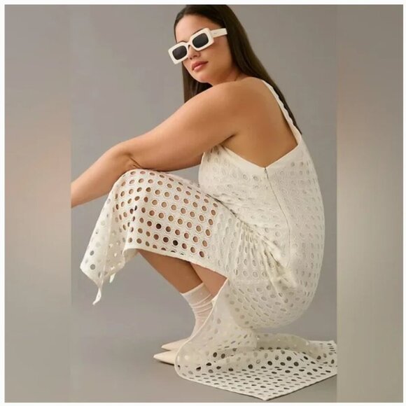 Anthropologie Vineet Bahl Eyelet Halter Dress White Circle Lace Women's XS - Picture 3 of 16